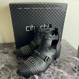 City Chic Cristi Ankle Boots Women’s 39 US 8.5 Black Ankle Boots Studded NEW